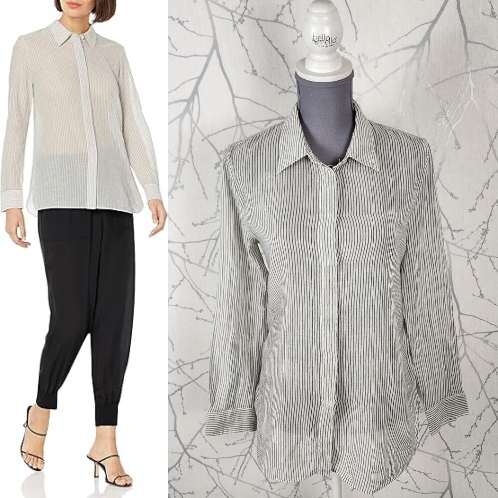 Theory White Stripe 100% Organic Cotton Classic Straight Shirt